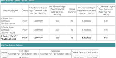Hisse Başına 5,40 TL Temettü Ödeyeceğini Açıkladı