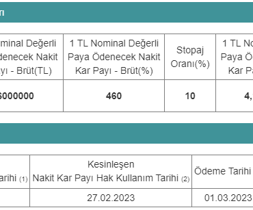 Pazartesi Günü Pay Başına 4,14 TL Temettü Verecek