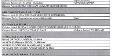 Bursa Burulaş Otopark Görevlisi 38 İşçi Alımı Yapacak