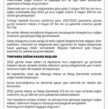Bakanlıktan 'soğan'a verisel açıklama