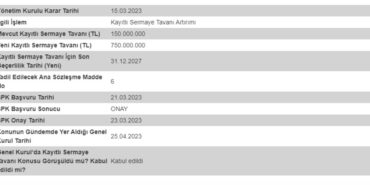 Kayıtlı Sermaye Tavanını 750 milyon TL'ye Çıkaracak