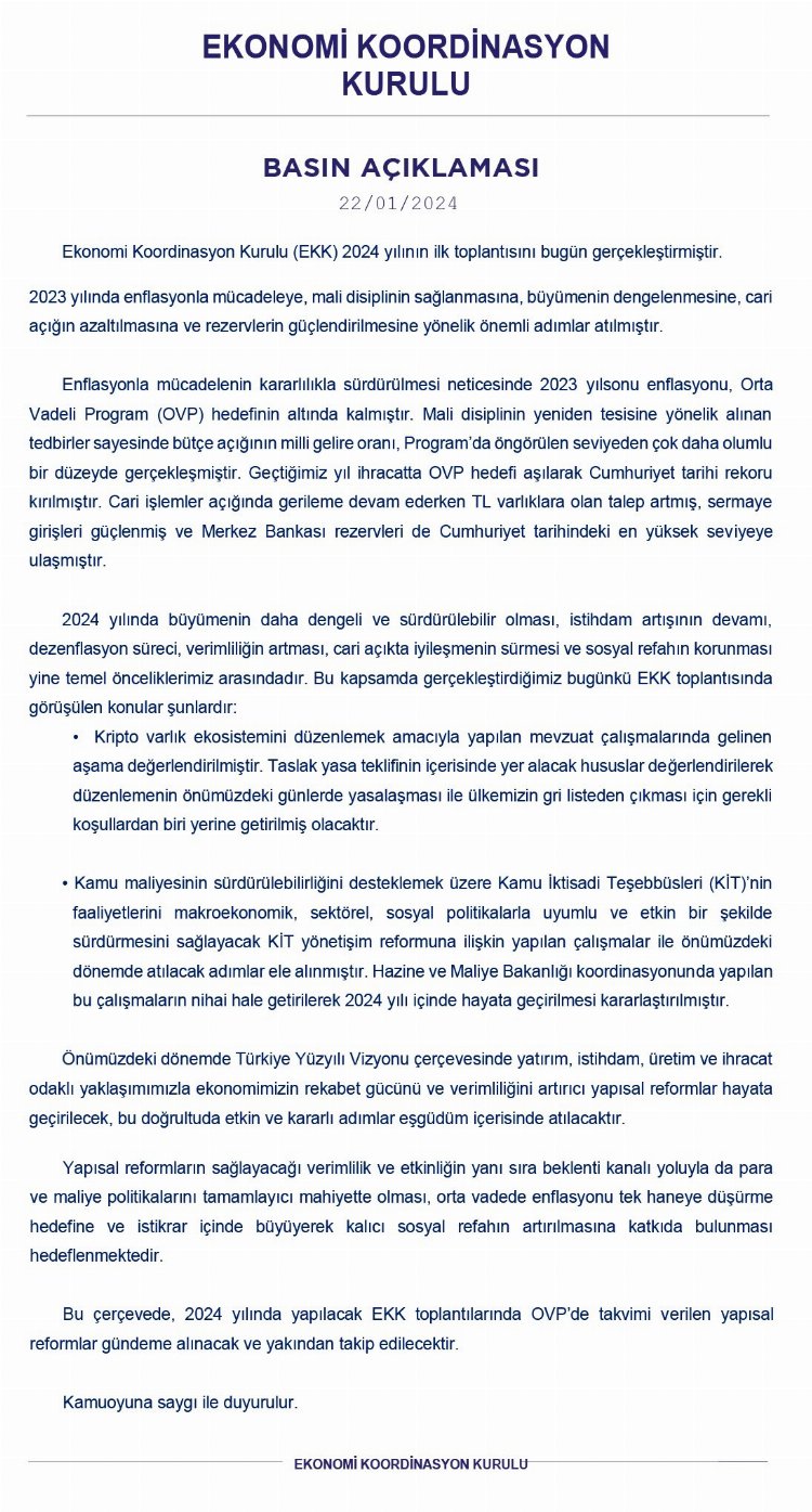 EKK'dan yılın ilk toplantısı ve mesajı: 2023 Enflasyonu, OVP hedefinin altında kaldı