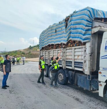Bursa İnegöl'de orman ürünü taşıyan kamyonlara denetim