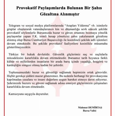 Bursa'da provokatif paylaşıma gözaltı!