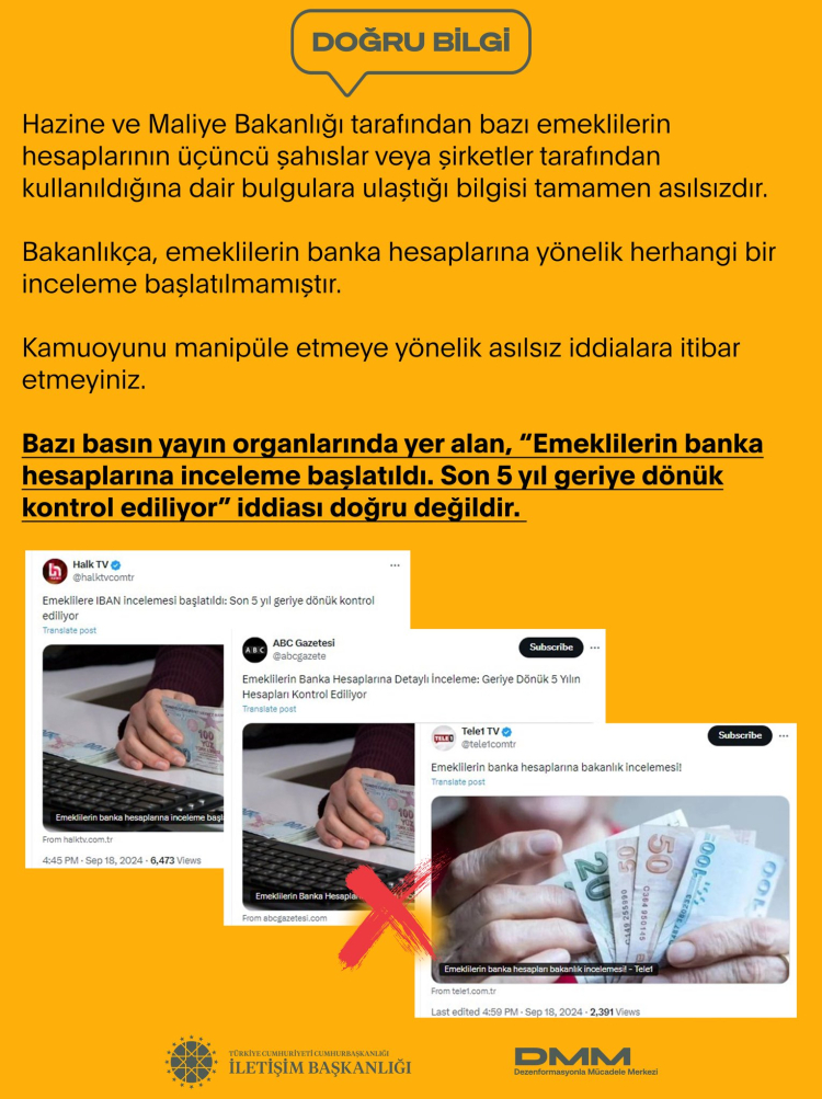 Emeklilerin hesaplarında inceleme yok!