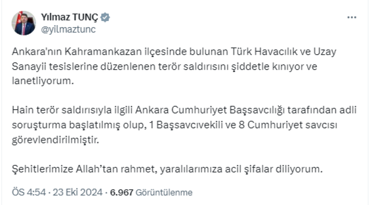 TUSAŞ saldırısına adli soruşturma başlatıldı