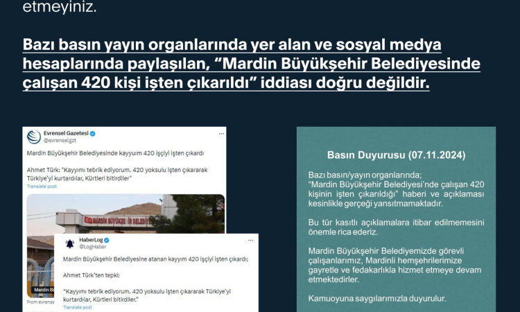 Mardin Büyükşehir'de 450 kişi işten mi çıkarıldı? Açıklama İletişim'den geldi